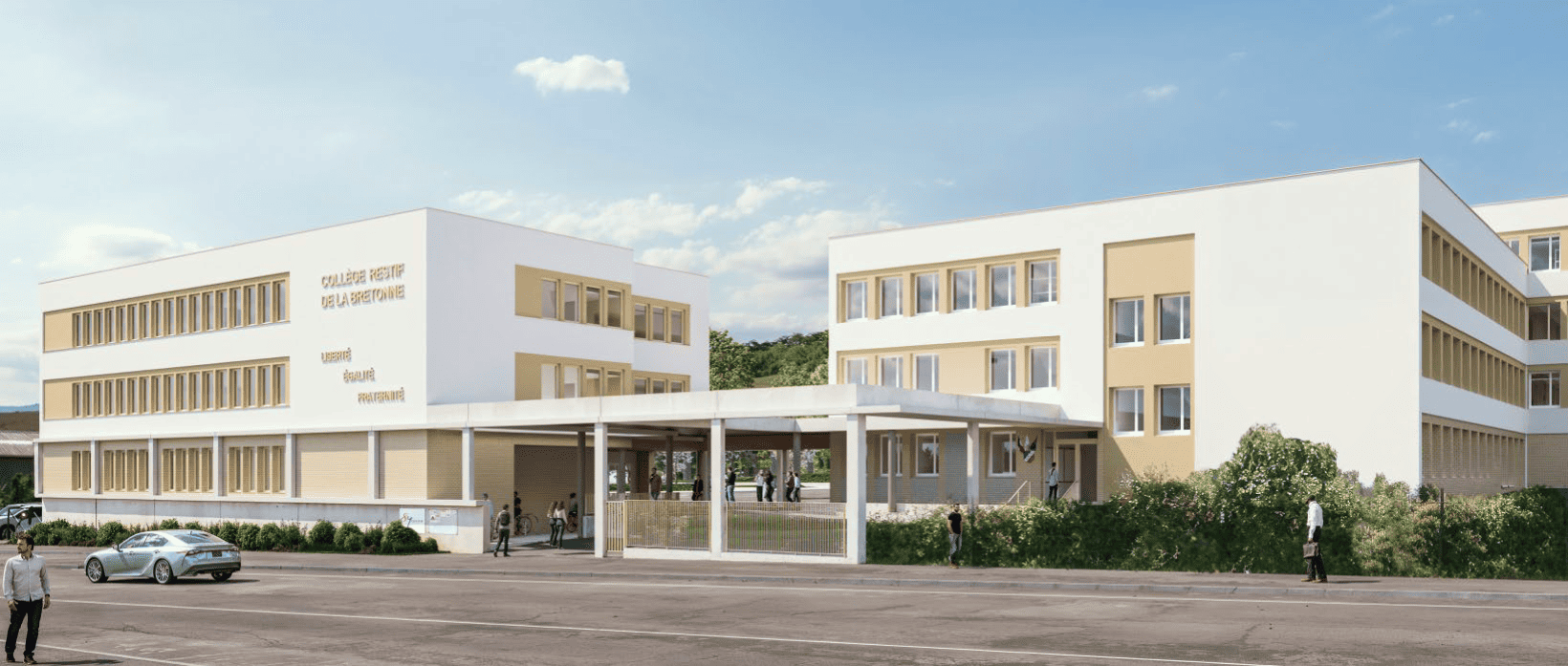Vue de l'entrée du collège Restif de la Bretonne à Pont sur Yonne